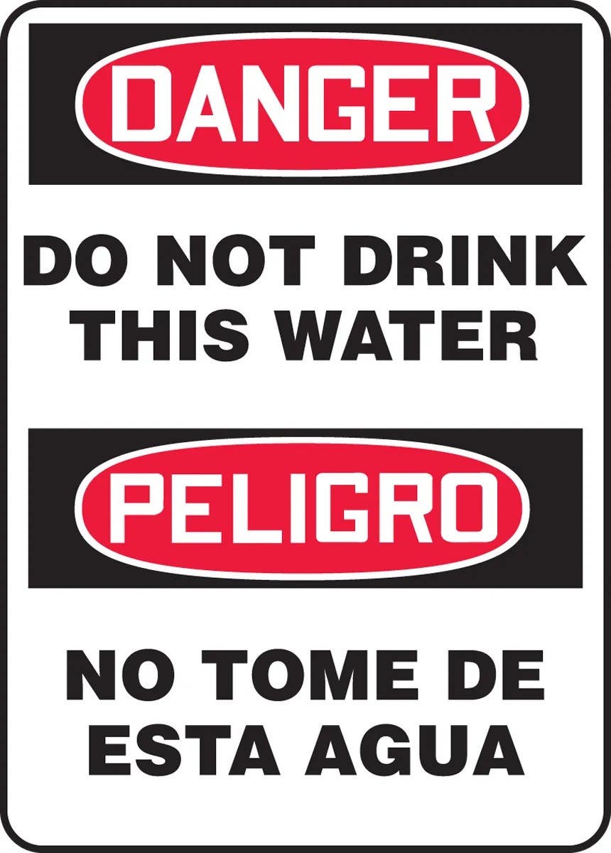 AccuformNMC SBMCAW103 Bilingual OSHA Danger Safety Sign, Do Not Drink This Water, 14" H x 10" W