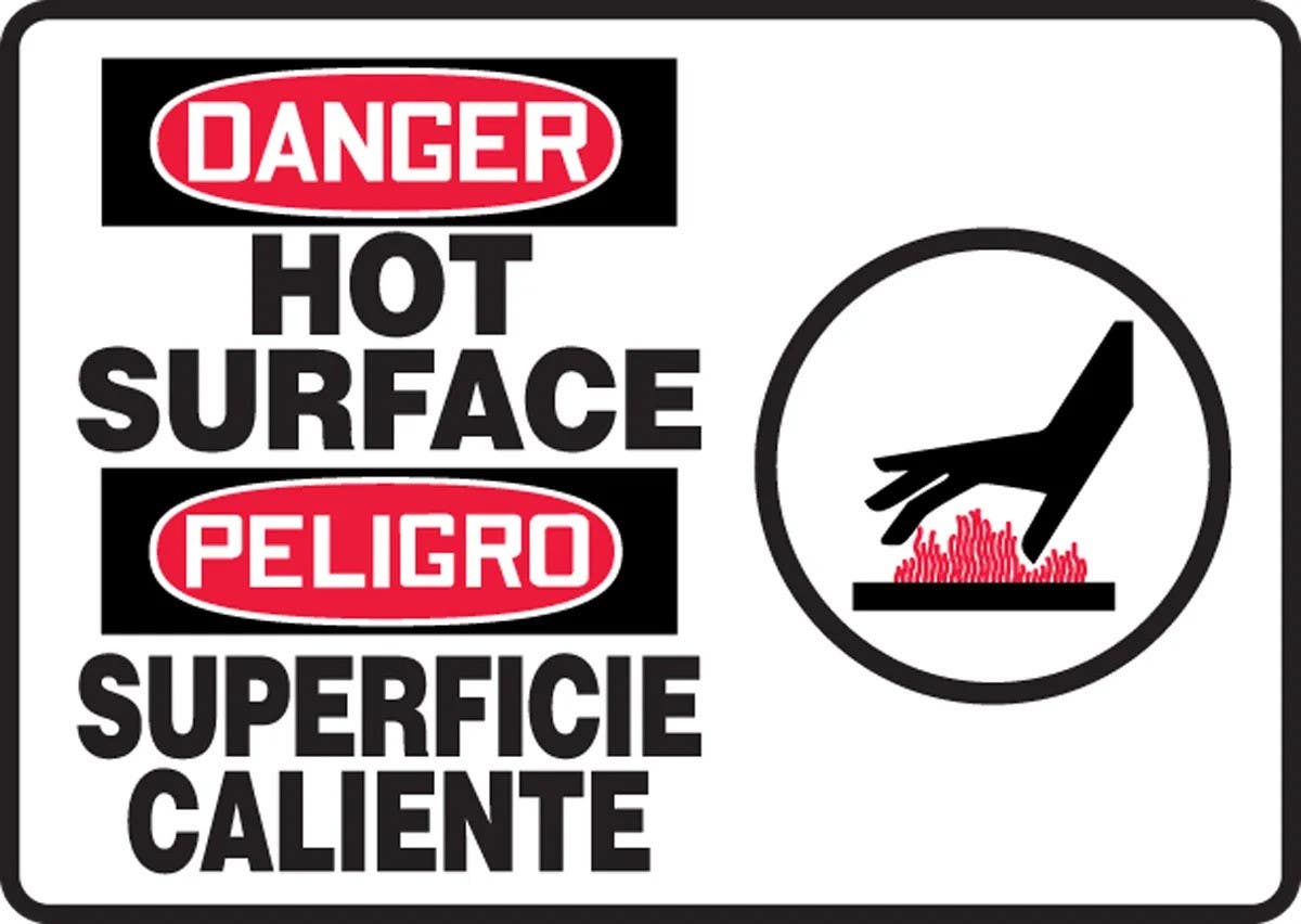 AccuformNMC SBMCEQ113M Bilingual OSHA Danger Safety Sign, Hot Surface, 7" H x 10" W