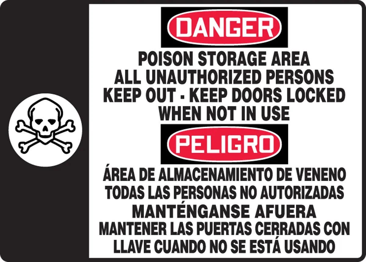 AccuformNMC SBMCHG10 OSHA Danger Bilingual Safety Sign, Poison Storage Area All Unauthorized Persons Keep Out…