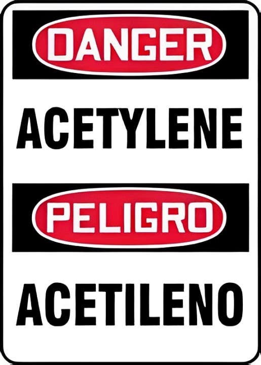 AccuformNMC SBMCHL Bilingual OSHA Danger Safety Sign, Acetylene