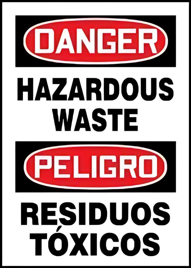 AccuformNMC SBMCHL29 Bilingual OSHA Danger Safety Sign, Hazardous Waste