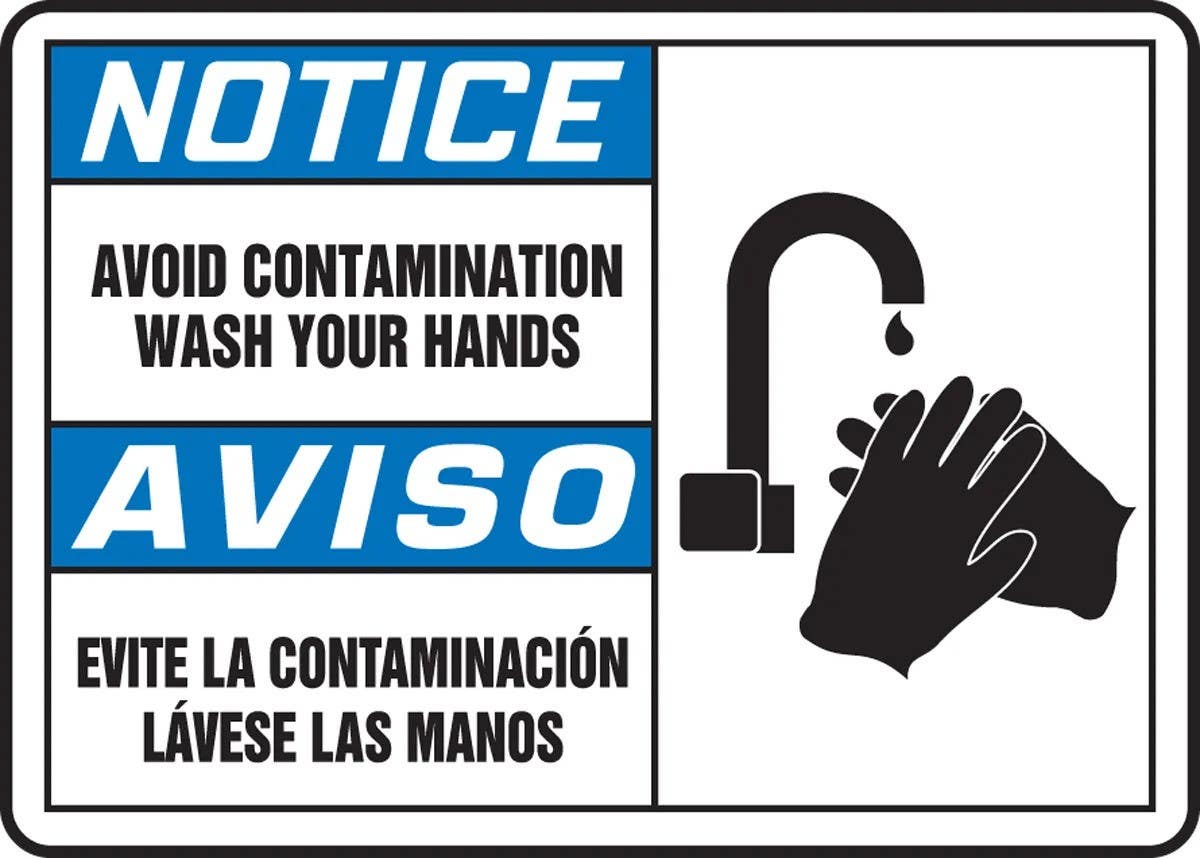AccuformNMC SBMCHL81 Bilingual ANSI Notice Safety Sign, Avoid Contamination, Wash Your Hands (Graphic)