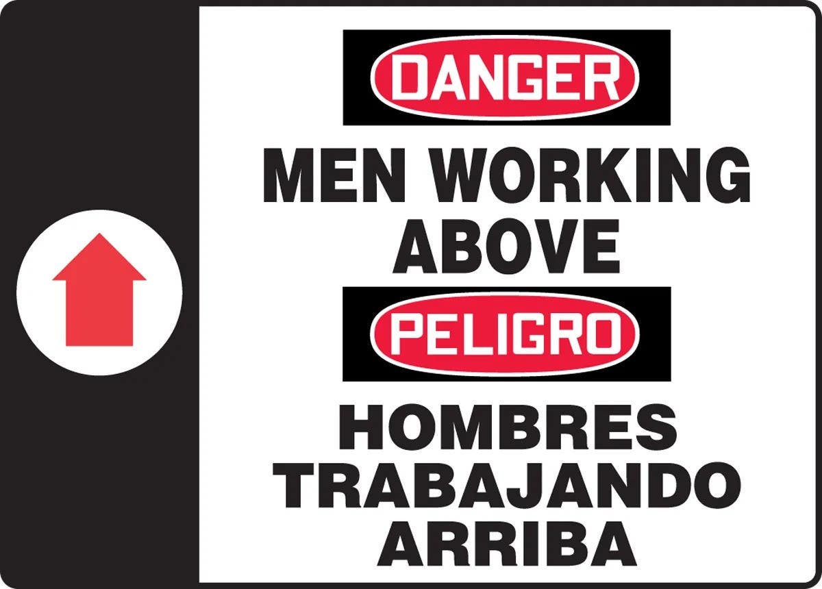 AccuformNMC SBMCRT01 Bilingual OSHA Danger Safety Sign, Men Working Above