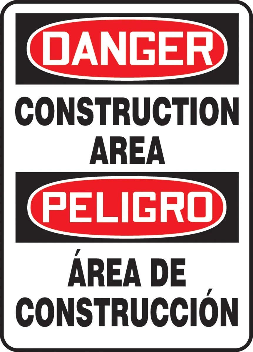AccuformNMC SBMCRT1 Bilingual OSHA Danger Safety Sign, Construction Area