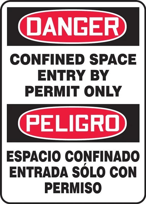 AccuformNMC SBMCSP0 OSHA Danger Bilingual Spanish Safety Sign, Confined Space Entry By Permit Only