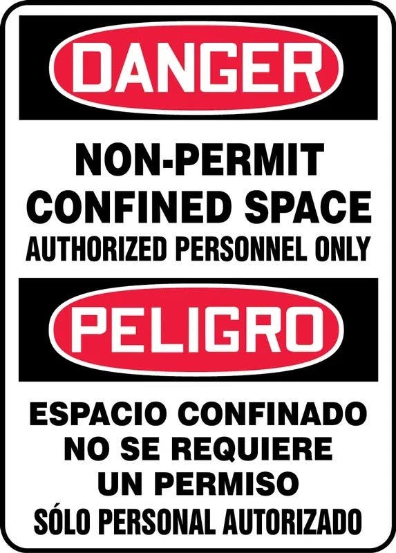 AccuformNMC SBMCSP Bilingual OSHA Danger Safety Sign, Non-Permit Confined Space, Authorized Personnel Only