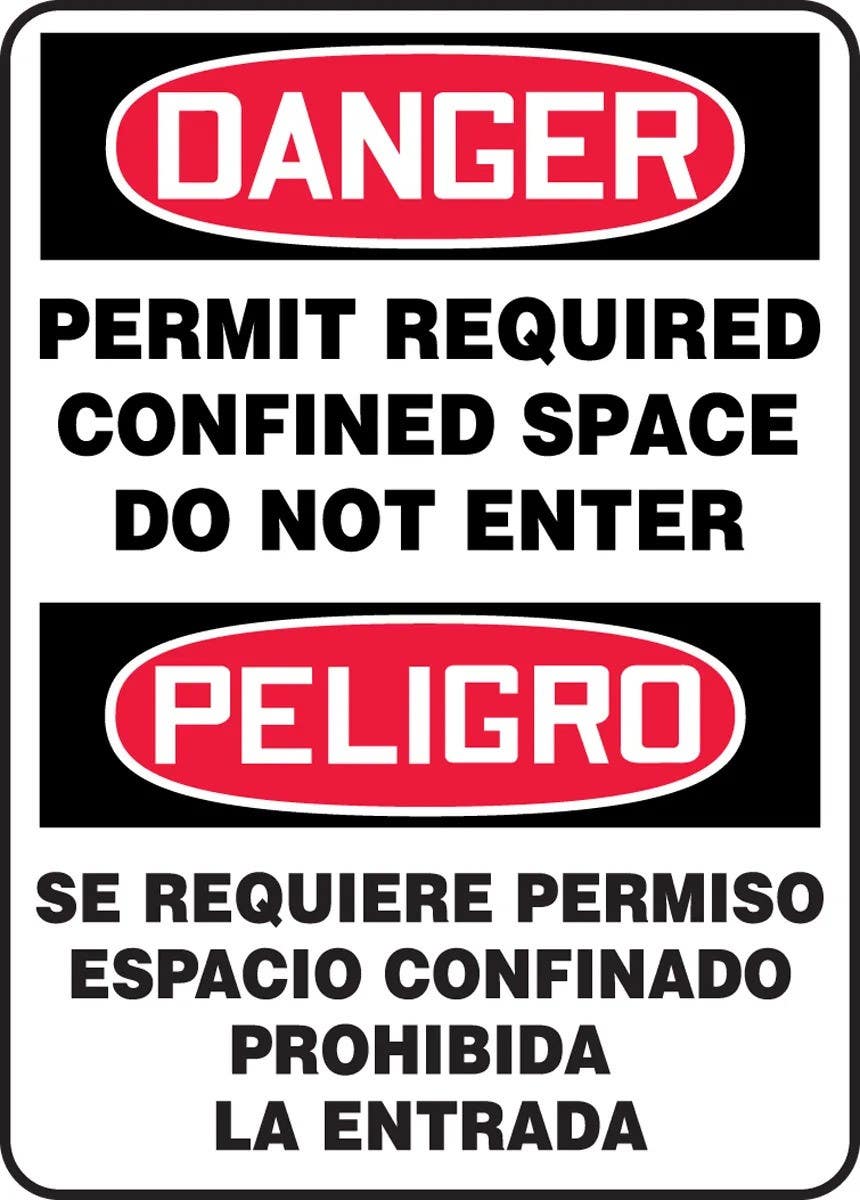 AccuformNMC SBMCSP058 Bilingual OSHA Danger Safety Sign, Permit Required, Confined Space, Do Not Enter, 14" H x 10" W