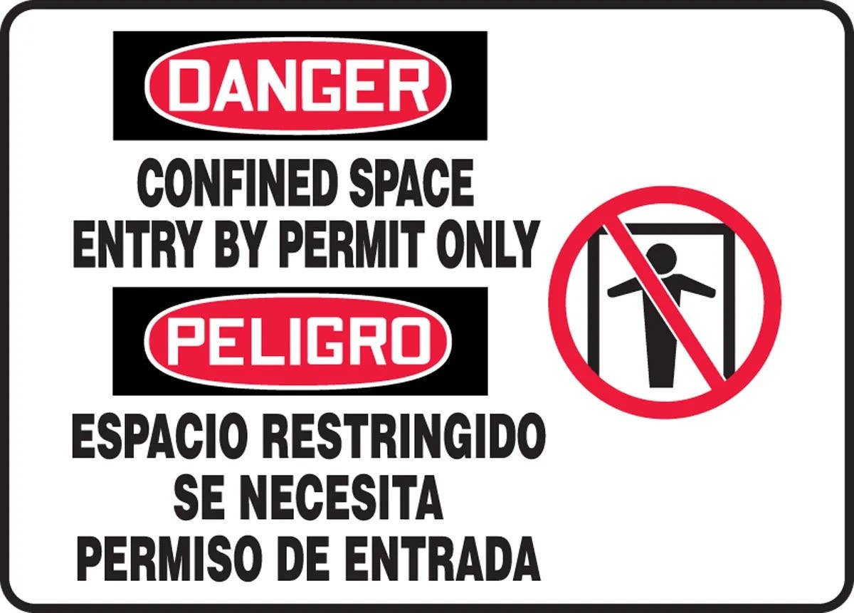AccuformNMC SBMCSP1 Bilingual OSHA Danger Safety Sign, Confined Space Entry By Permit Only