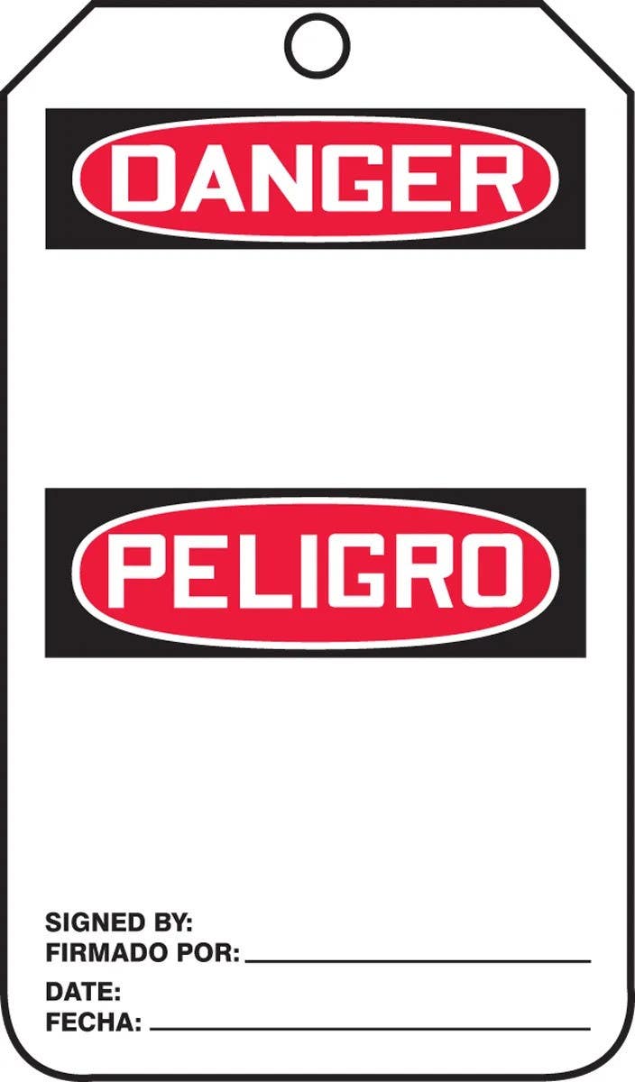 AccuformNMC SBMDT260 Bilingual OSHA Danger Tag, Blank, 5-3/4" H x 3-1/4" W, 5/Pk