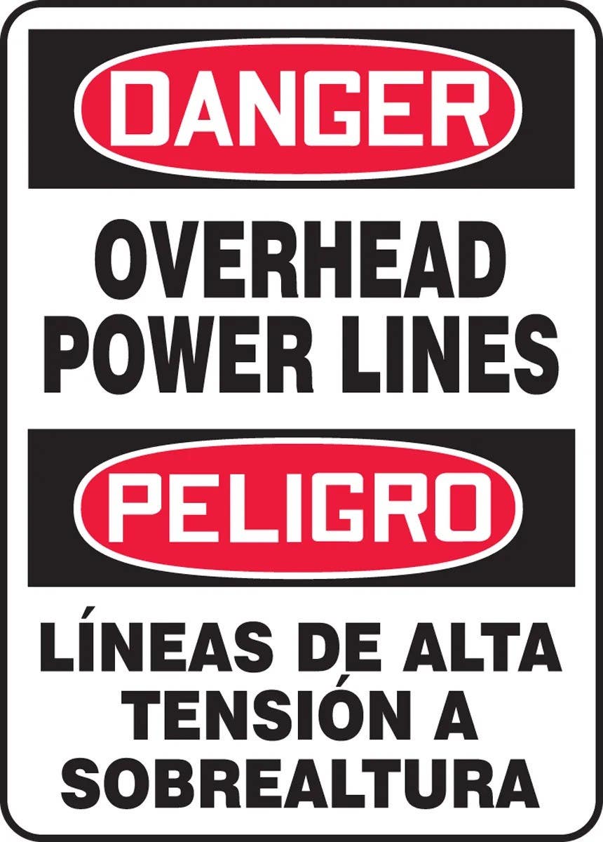 AccuformNMC SBMELC Bilingual OSHA Danger Safety Sign, Overhead Power Lines