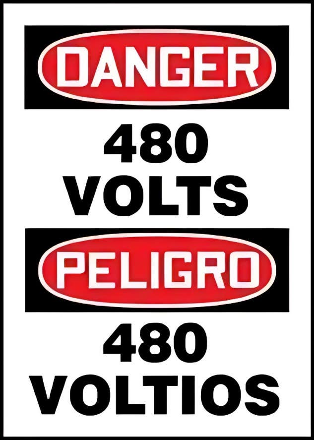 AccuformNMC SBMELC0 Bilingual OSHA Danger Safety Sign, 480 Volts