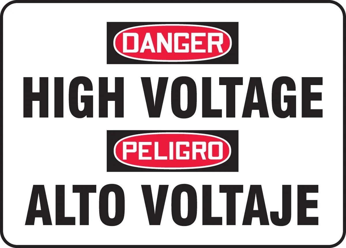 AccuformNMC SBMELC114M Bilingual OSHA Danger Safety Sign, High Voltage, 10" H x 14" W