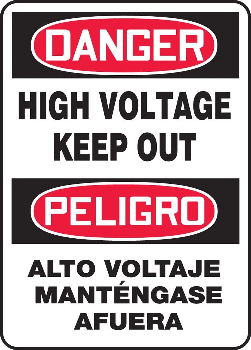 AccuformNMC SBMELC12 Bilingual OSHA Danger Safety Sign, High Voltage Keep Out