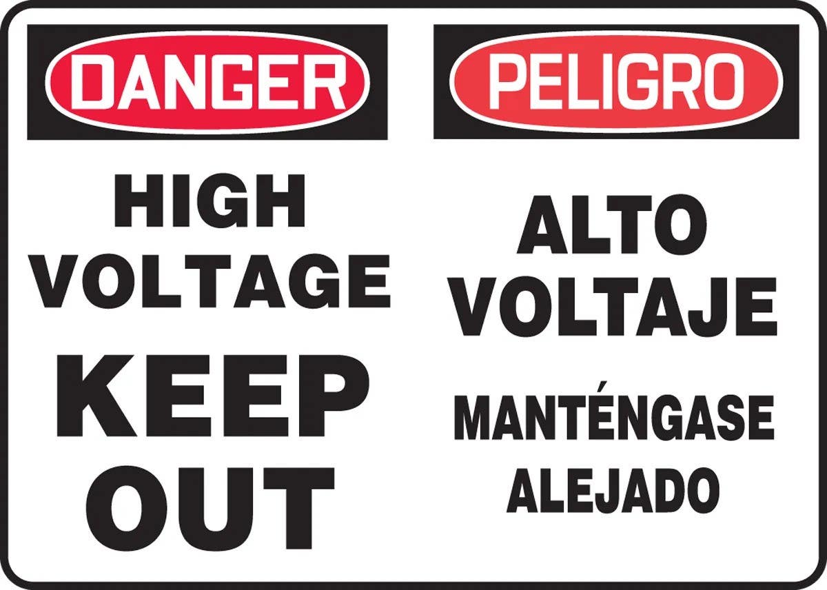 AccuformNMC SBMELC129M Bilingual OSHA Danger Safety Sign, High Voltage, Keep Out, 14" H x 20" W