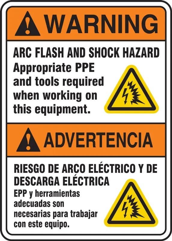 AccuformNMC SBMELC36 Bilingual OSHA Safety Warning Sign, Arc Flash And Shock Hazard, Appropriate PPE And Tools Required…