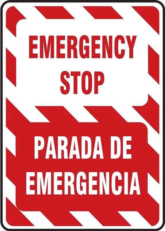 AccuformNMC SBMELC5 Bilingual Safety Sign, Emergency Stop, Parada De Emergencia