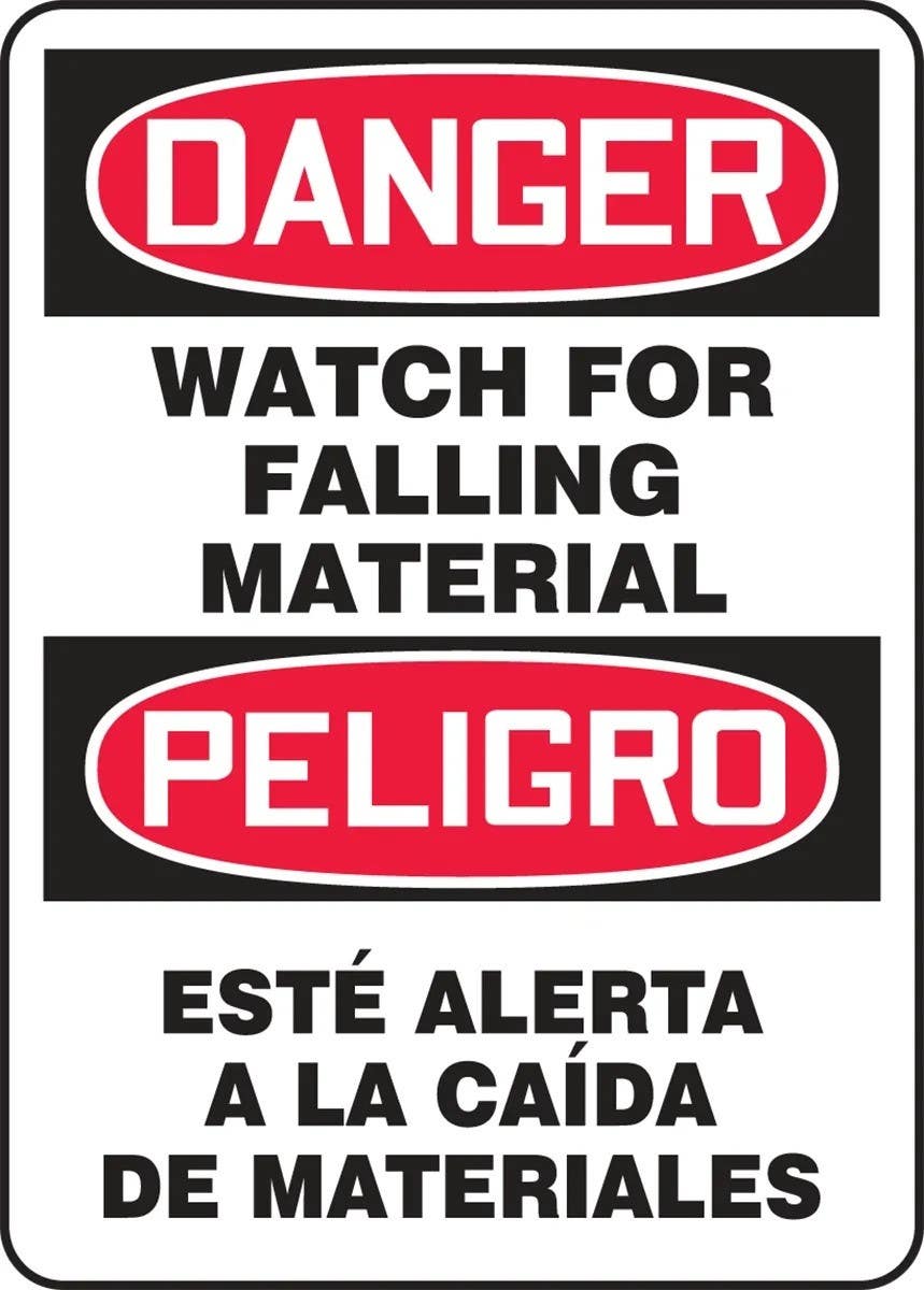 AccuformNMC SBMEQM Bilingual OSHA Danger Safety Sign, Watch For Falling Material