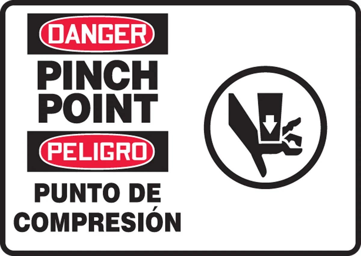 AccuformNMC SBMEQT10 Bilingual OSHA Danger Safety Sign, Pinch Point