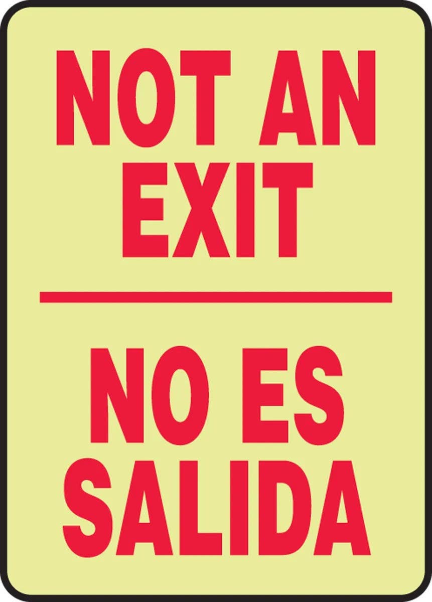 AccuformNMC SBMEXT Bilingual Safety Sign, Not An Exit/No ES Salida, 10" H x 14" W