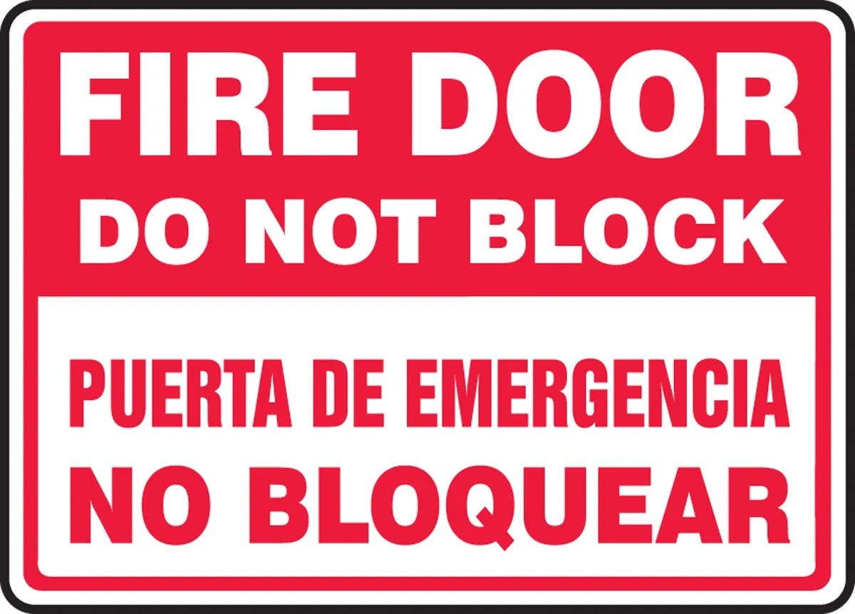 AccuformNMC SBMEXT908M Bilingual Safety Sign, Fire Door, Do Not Block, 10" H x 14" W