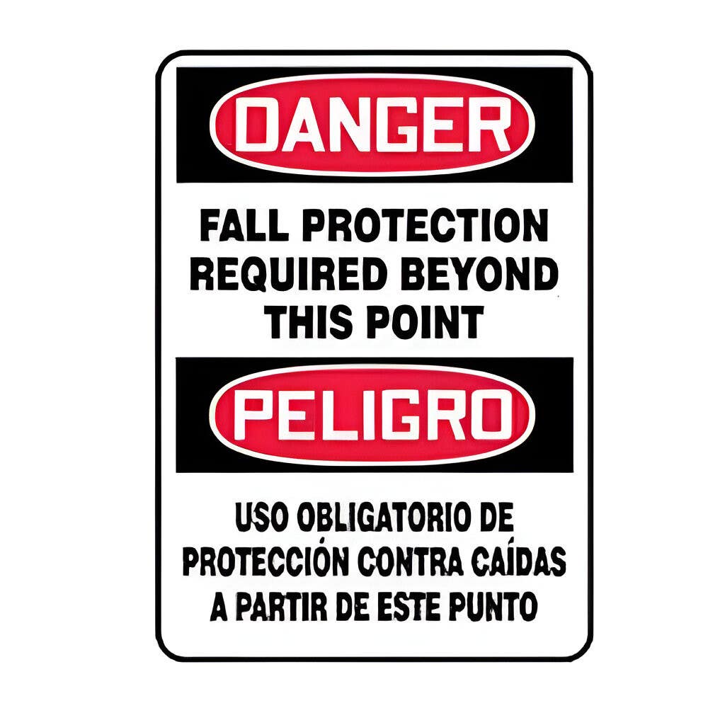 AccuformNMC SBMFPR10 Bilingual OSHA Danger Safety Sign, Fall Protection Required Beyond This Point