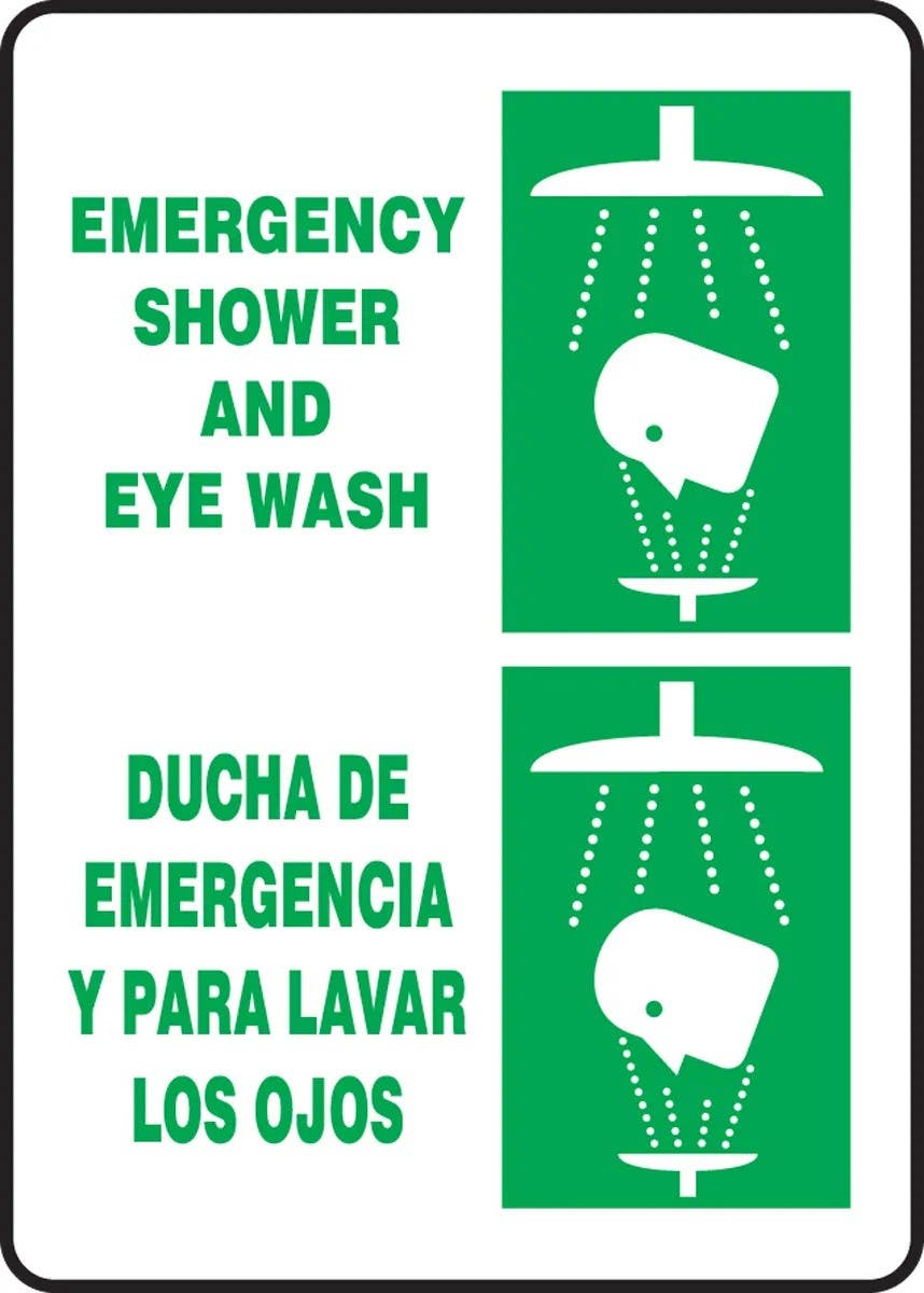 AccuformNMC SBMFSR50 Bilingual Safety Sign, Emergency Shower And Eye Wash