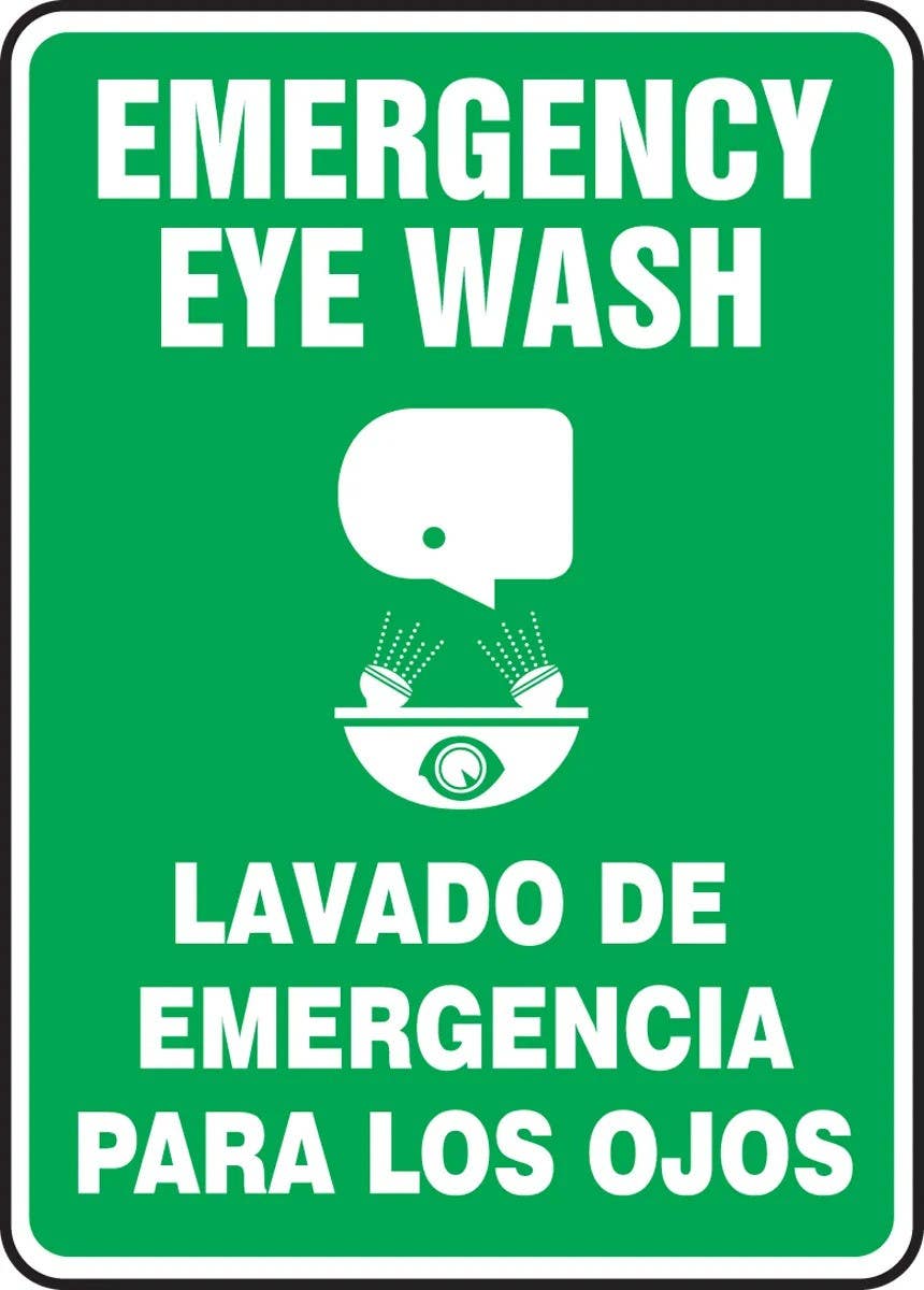 AccuformNMC SBMFSR509 Bilingual Safety Sign, Emergency Eye Wash, 14" H x 10" W