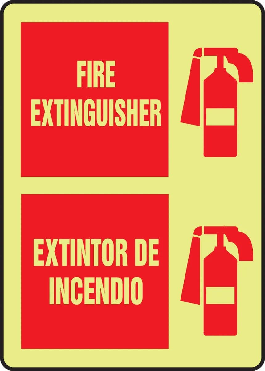 AccuformNMC SBMFXG93 Bilingual Glow-In-The-Dark Safety Sign, Fire Extinguisher
