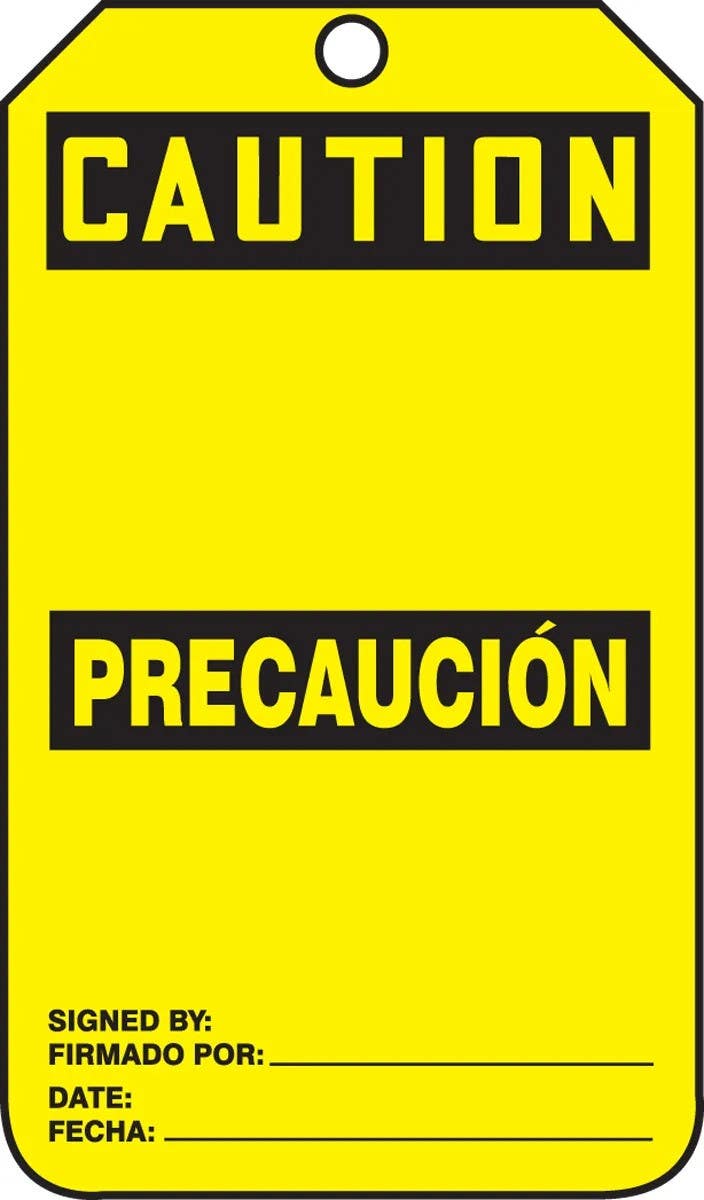 AccuformNMC SBMGT200 Spanish Bilingual Tag, Caution, 5-3/4" H x 3-1/4" W, 5/Pk