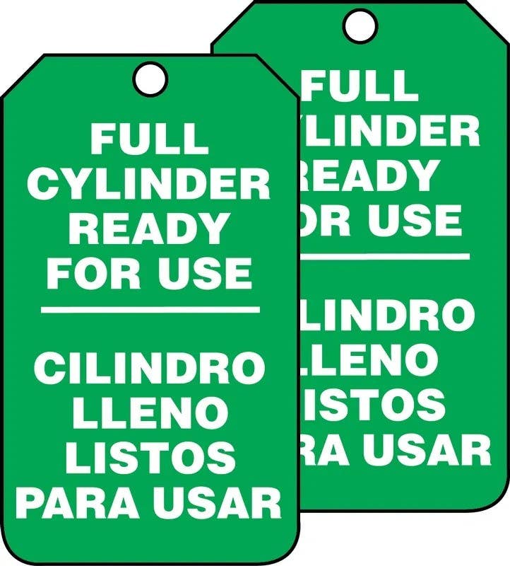 AccuformNMC SBMGT203 Cylinder Status Bilingual Safety Tag, Full Cylinder Ready For Use, 5-3/4" H x 3-1/4" W, 5/Pk