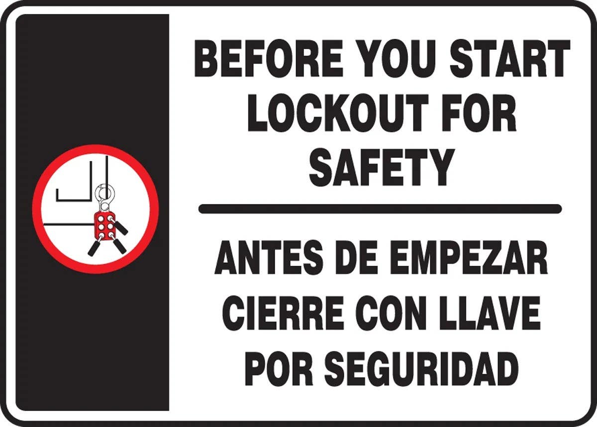AccuformNMC SBMLKT51 Spanish Bilingual Safety Sign, Before You Start Lockout For Safety