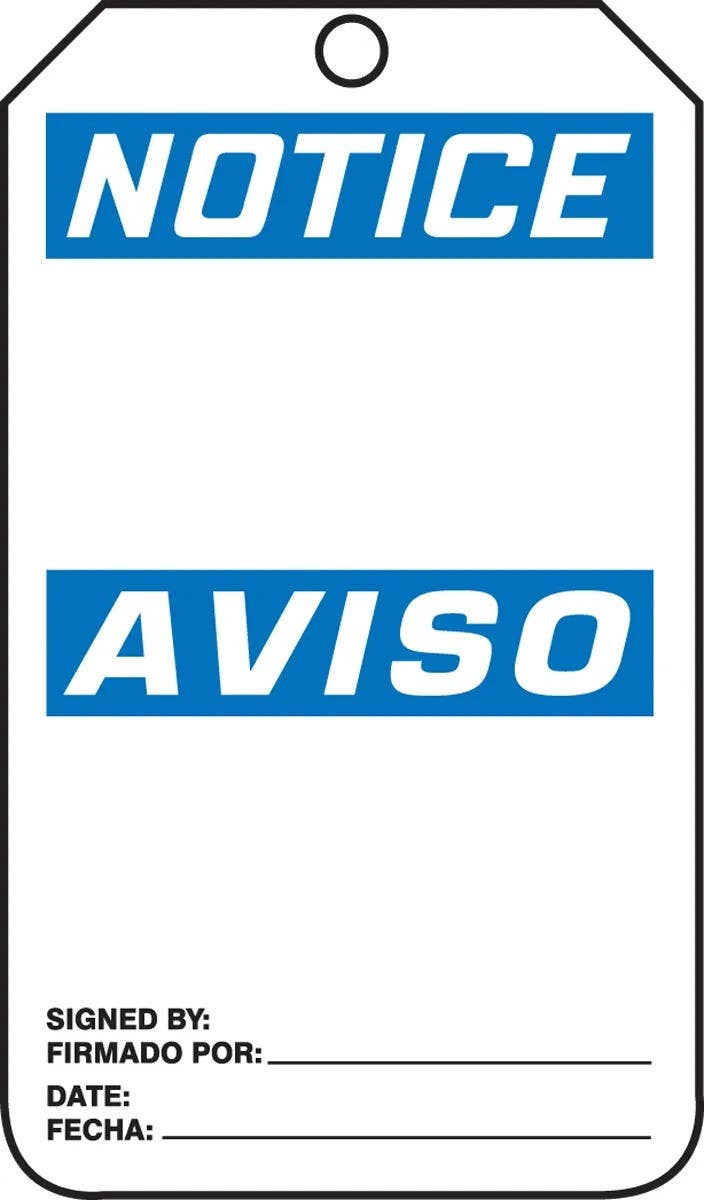 AccuformNMC SBMNT101 Spanish Bilingual Tag, Notice, 5-3/4" H x 3-1/4" W, 5/Pk
