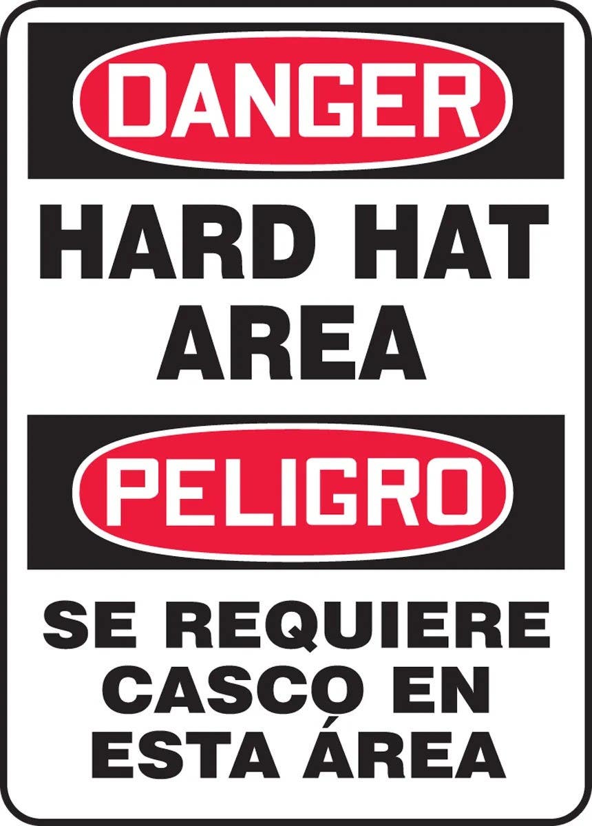 AccuformNMC SBMPPA00 Bilingual OSHA Danger Safety Sign, Hard Hat Area