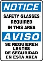 AccuformNMC SBMPPA80 Bilingual OSHA Notice Safety Sign, Safety Glasses Required In This Area