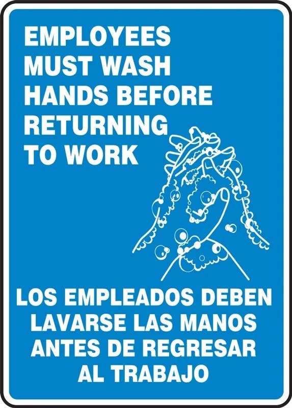 AccuformNMC SBMRST5 Bilingual Safety Sign, Employees Must Wash Hands Before Returning To Work