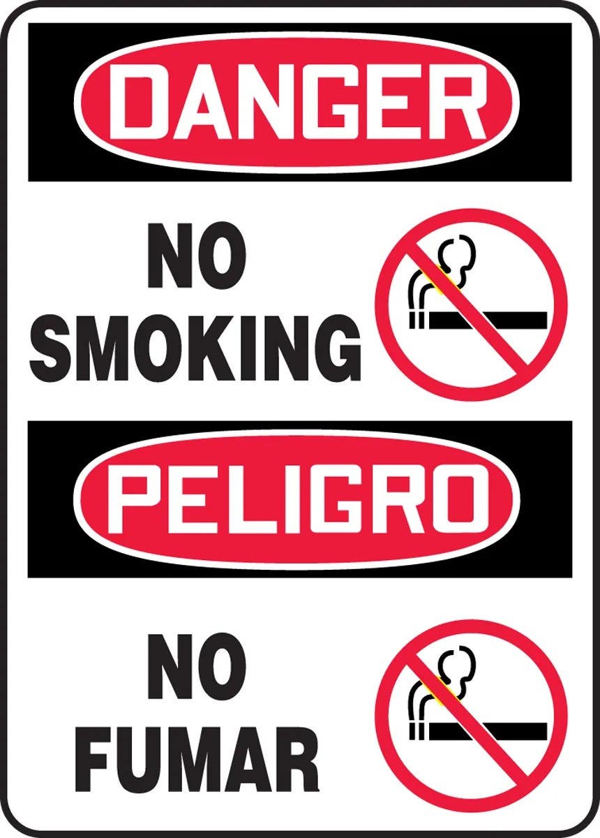 AccuformNMC SBMSM Spanish Bilingual Safety Sign, Danger, No Smoking