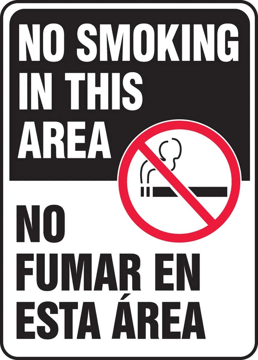 AccuformNMC SBMSMG531 Spanish Bilingual Smoking Control Sign, No Smoking In This Area, 14" H x 10" W