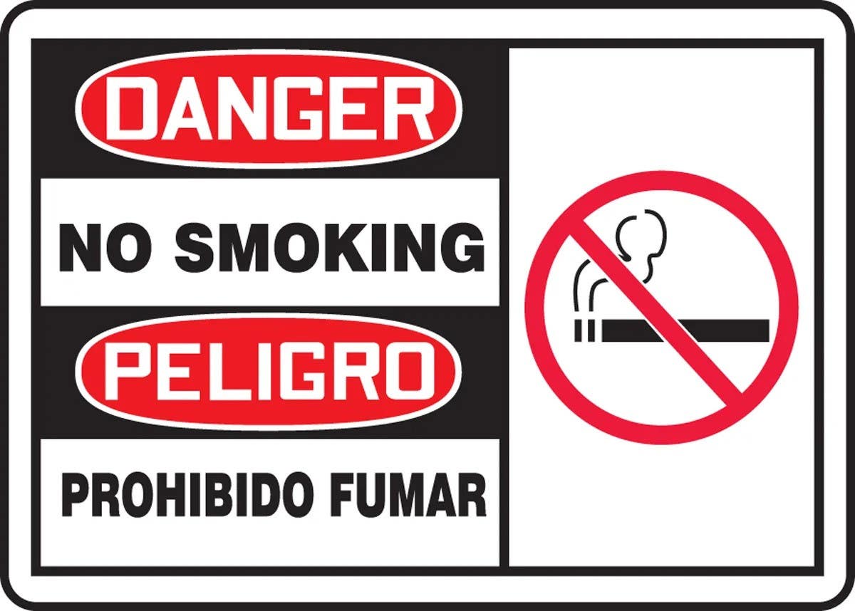 AccuformNMC SBMSMK00 Spanish Bilingual OSHA Danger Smoking Control Sign, No Smoking