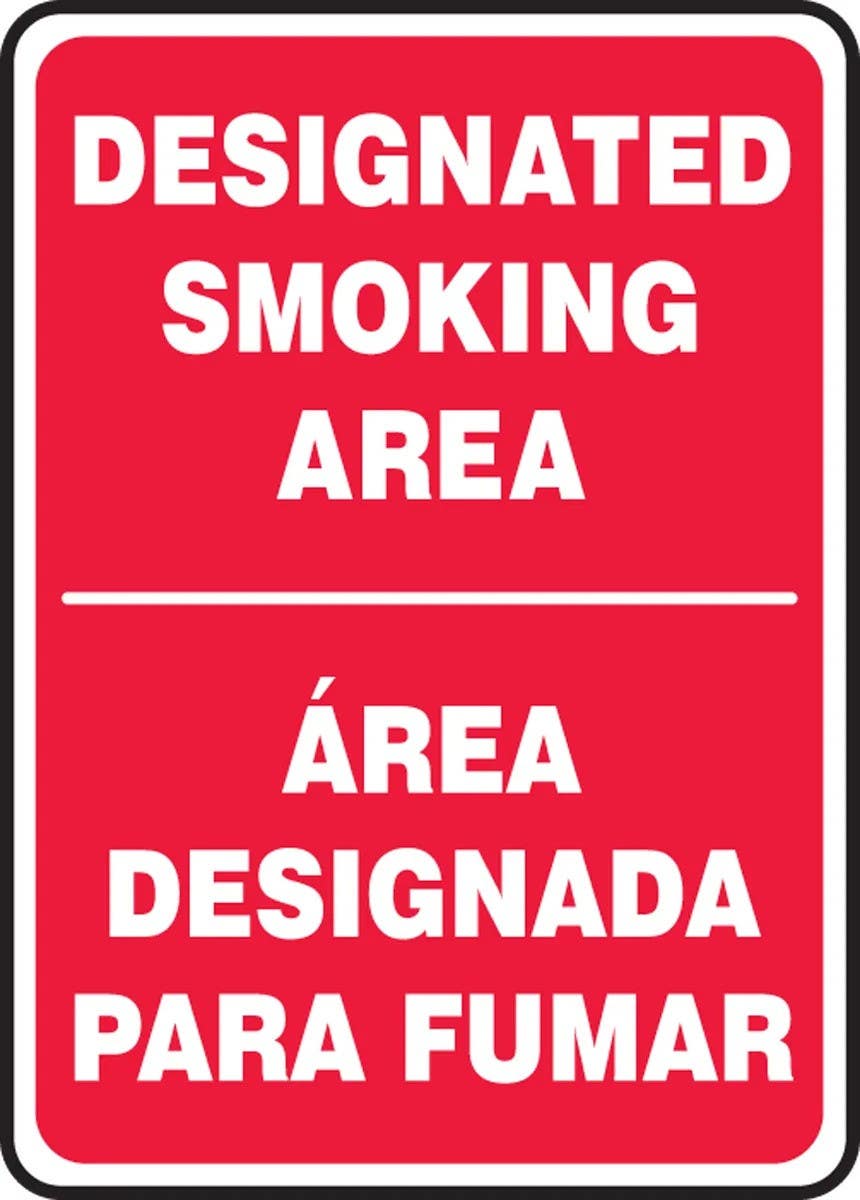 AccuformNMC SBMSMK403 Bilingual Safety Sign, Designated Smoking Area, 14" H x 10" W