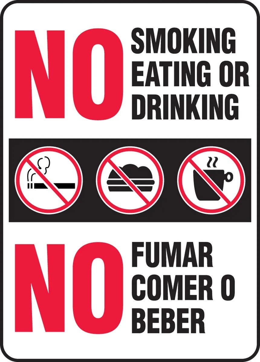 AccuformNMC SBMSMK585 Bilingual Safety Sign, No Smoking Eating Or Drinking, 14" H x 20" W