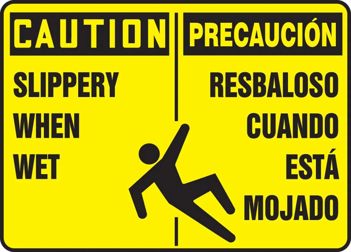 AccuformNMC SBMSTF674M Spanish Bilingual Safety Sign, Caution, Slippery When Wet, 10" H x 14" W