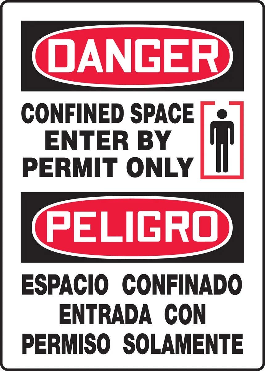 AccuformNMC SBMTDX040 Bilingual Danger Safety Sign, Confined Space, Enter By Permit only, 14" H x 10" W