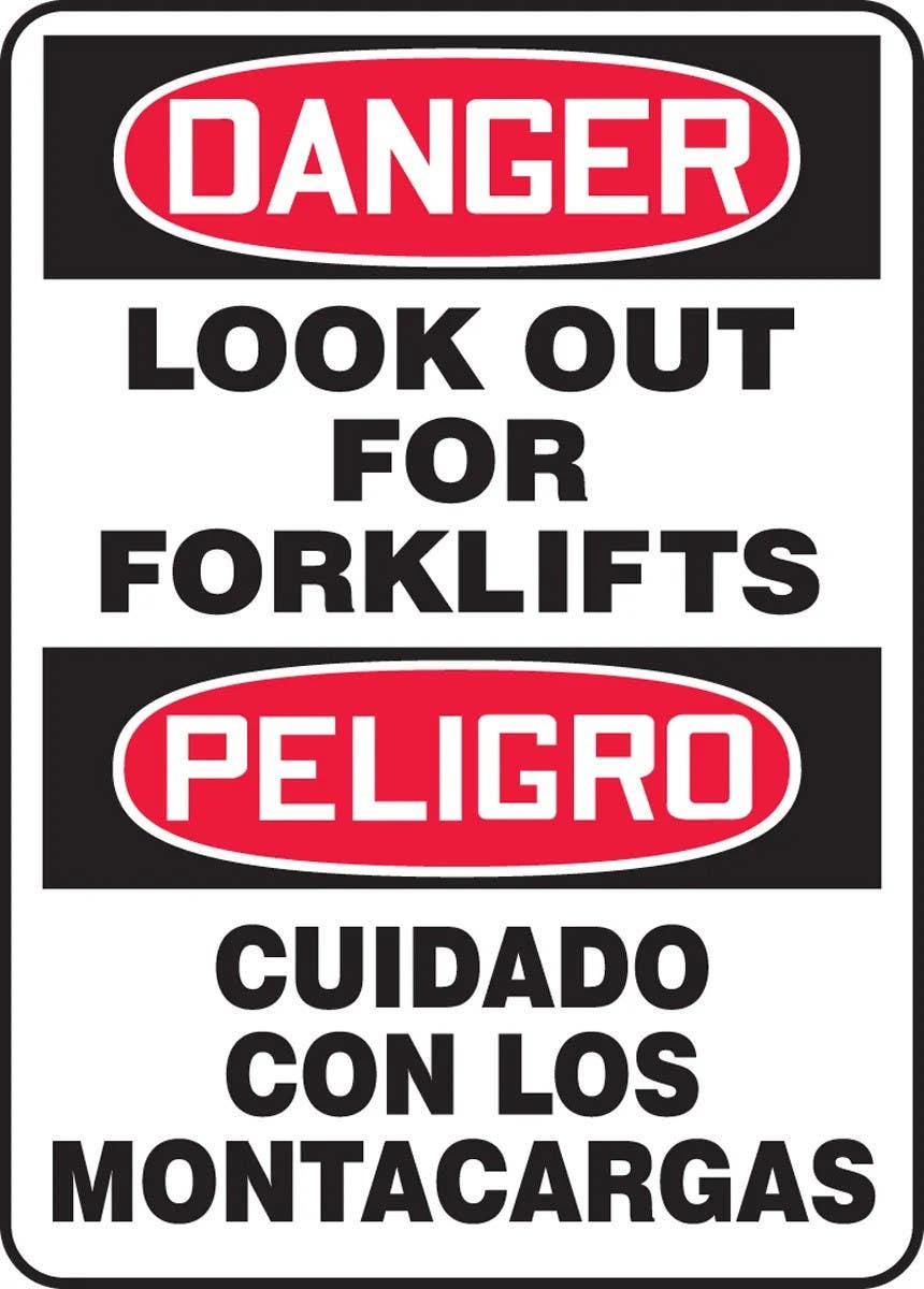 AccuformNMC SBMVHR110 Bilingual OSHA Danger Sign, Look Out For Forklifts, 14" H x 10" W