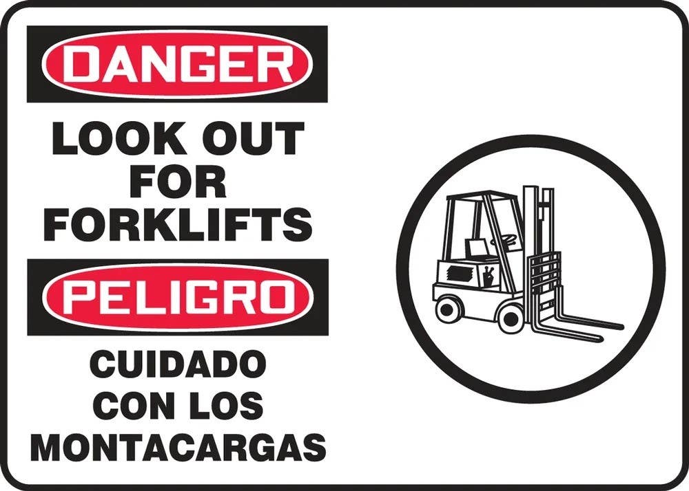 AccuformNMC SBMVHR12 Bilingual OSHA Danger Sign, Look Out For Forklifts