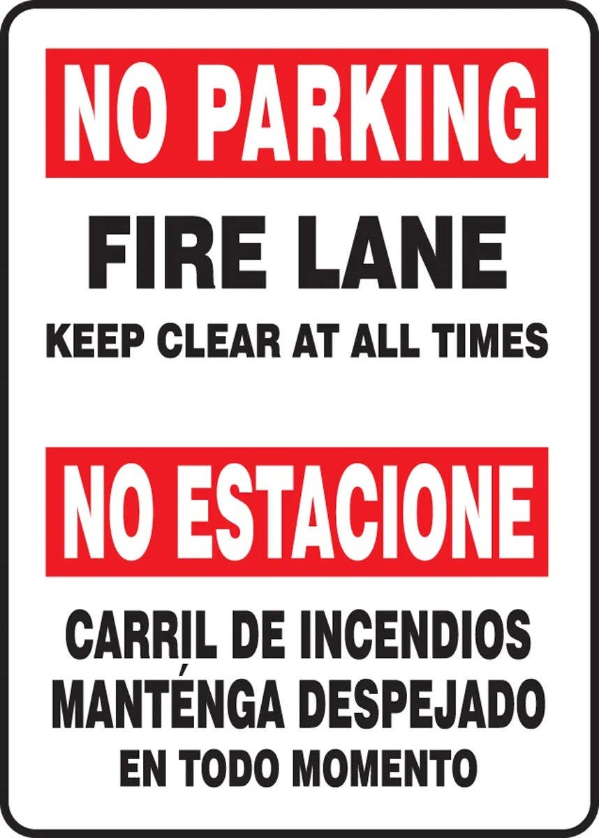 AccuformNMC SBMVHR92 Bilingual Safety Sign, No Parking, Fire Lane, Keep Clear At All Times