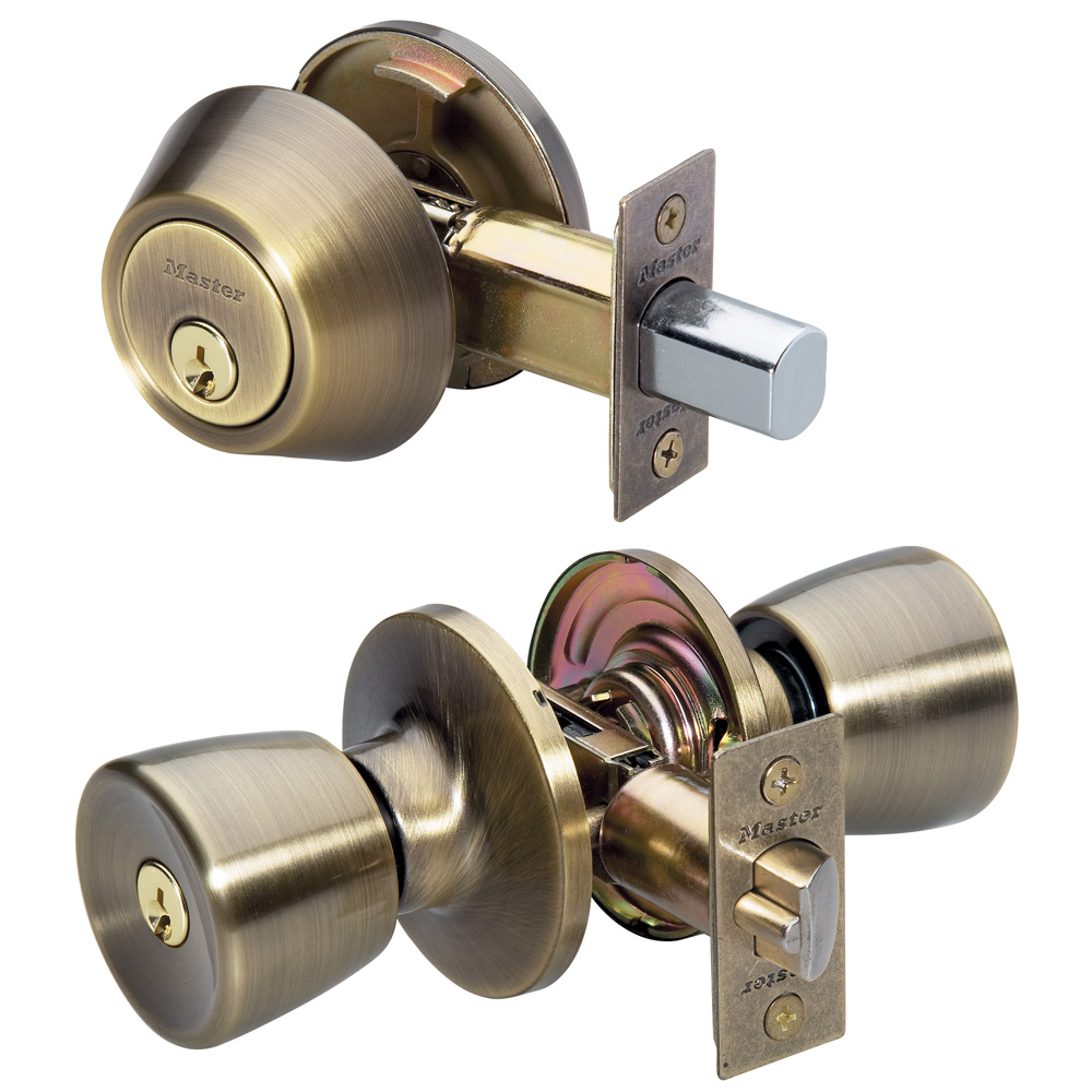 Master Lock TUC0605KA4 Residential Grade 3 Antique Brass Tulip Knob w/ Single Cylinder Deadbolt