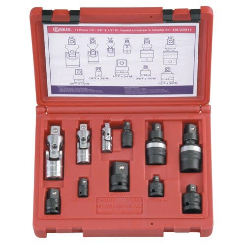 Genius Tools UA-23411 11PC 1/4" Dr. Impact Universal & Adapter Set