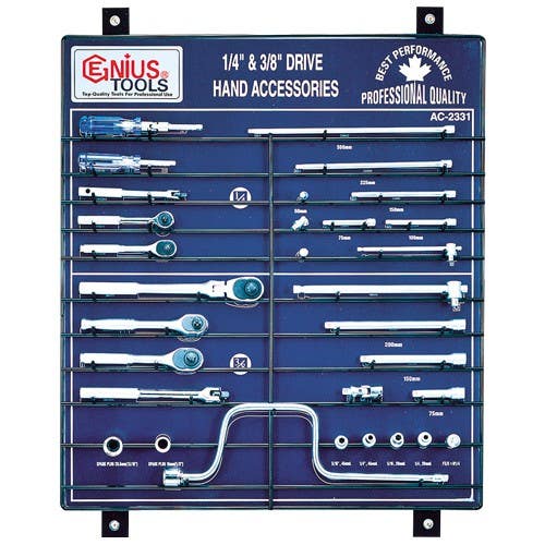 Genius Tools AC-2331 31PC 1/4" & 3/8" Dr. Accessories Display Board