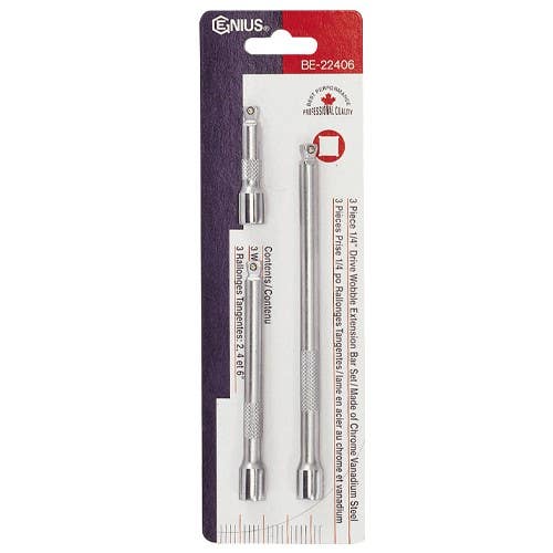 Genius Tools BE-22406 3PC 1/4" Dr. Wobble Extension Bar Set