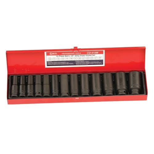 Genius Tools CD-415M 13PC 1/2" Dr. Metric Deep Impact Socket Set